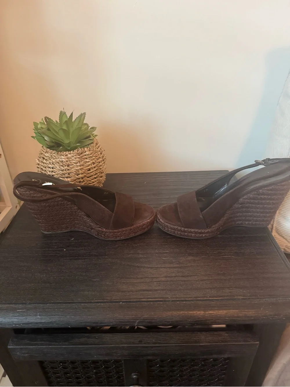 Prada Vintage Brown Suede Espadrille Wedge Sandals EU 37